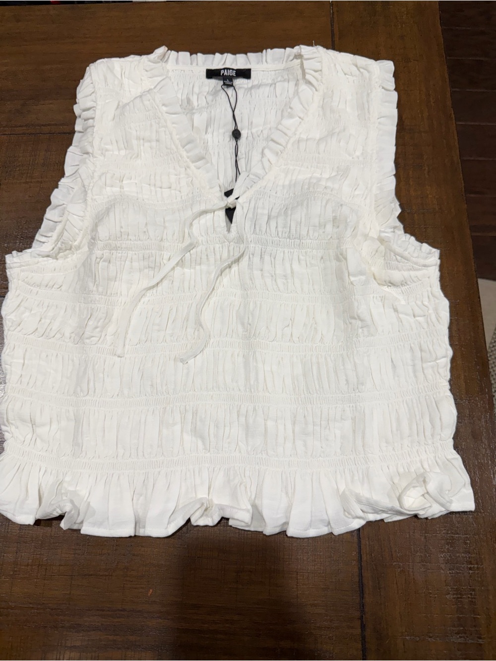PAIGE Devi Off-White Smocked Ruffle Top